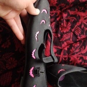 Black Shoes with Pink Bat Design